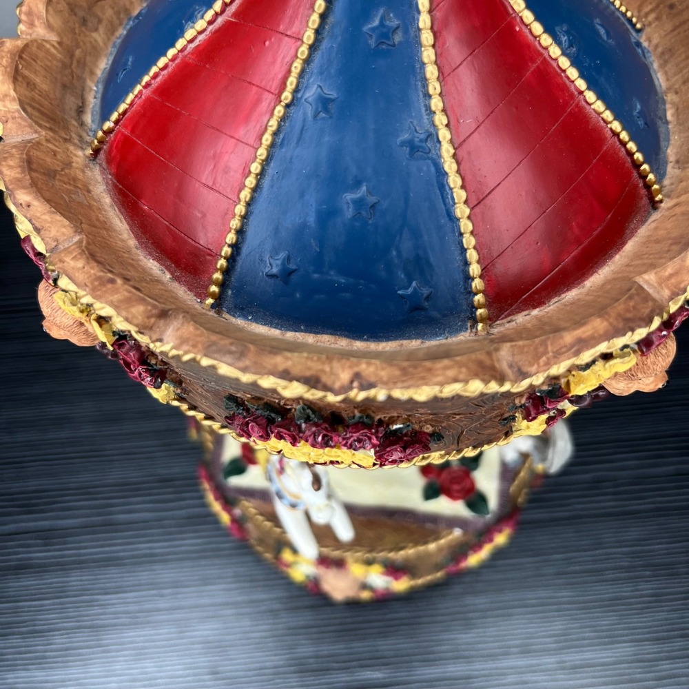 Musical Carousel Teddy Bear Horse Figurine Red Blue Floral Nursery Decor 10in - Picture 6 of 14
